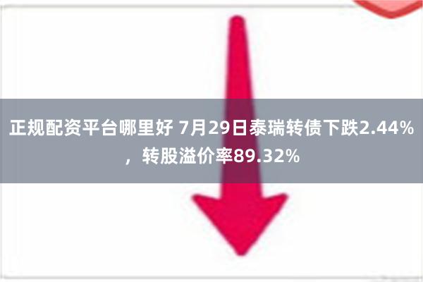 正规配资平台哪里好 7月29日泰瑞转债下跌2.44%，转股溢价率89.32%