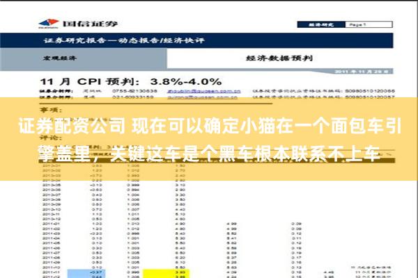 证券配资公司 现在可以确定小猫在一个面包车引擎盖里，关键这车是个黑车根本联系不上车